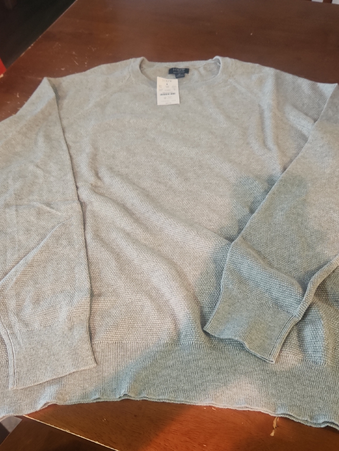J.Crew 100% Cotton Moss-Stitch Basketweave Crewneck Sweater Heather Grey Unisex